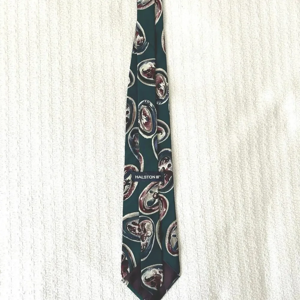 Vintage Halston Italian Silk Tie Teal Paisley